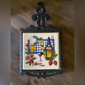 Vintage Tile Trivet Fruit And Flowers Cathay Iron Mid Century By Cherry